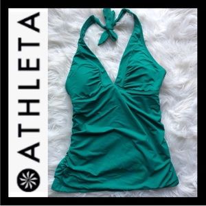 Athleta Green Shirrendipity Shirred Tankini Halter Swimsuit Top